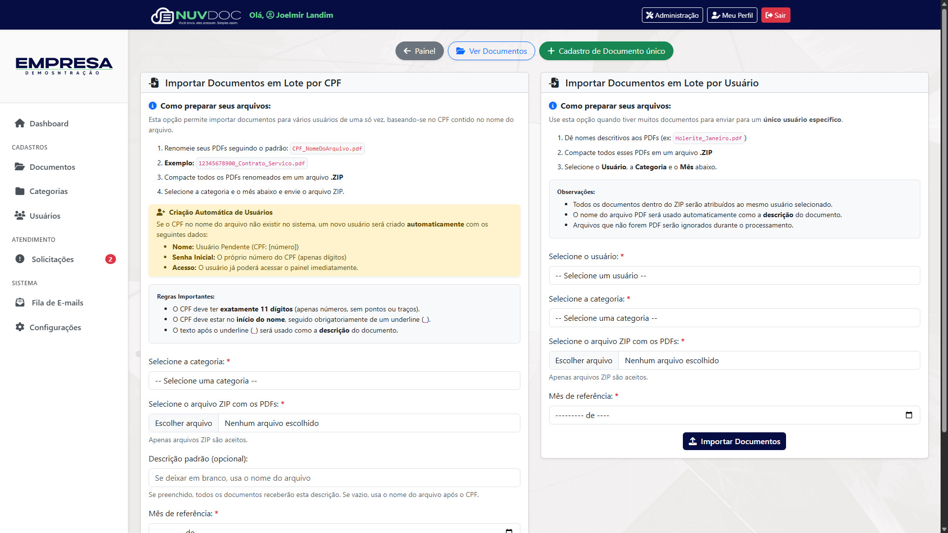 Envio em lote de documentos no NuvDoc