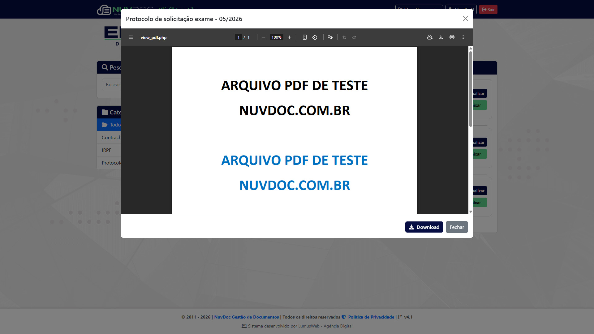 Visualização de documentos pelo usuário NuvDoc