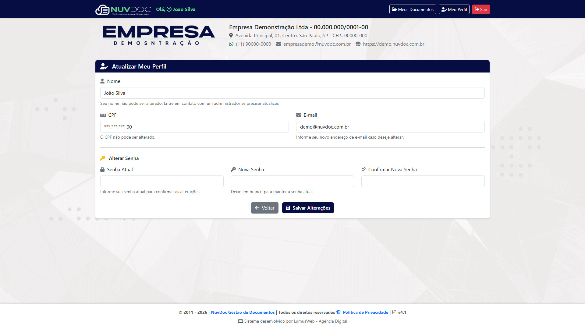 Perfil do usuário no NuvDoc