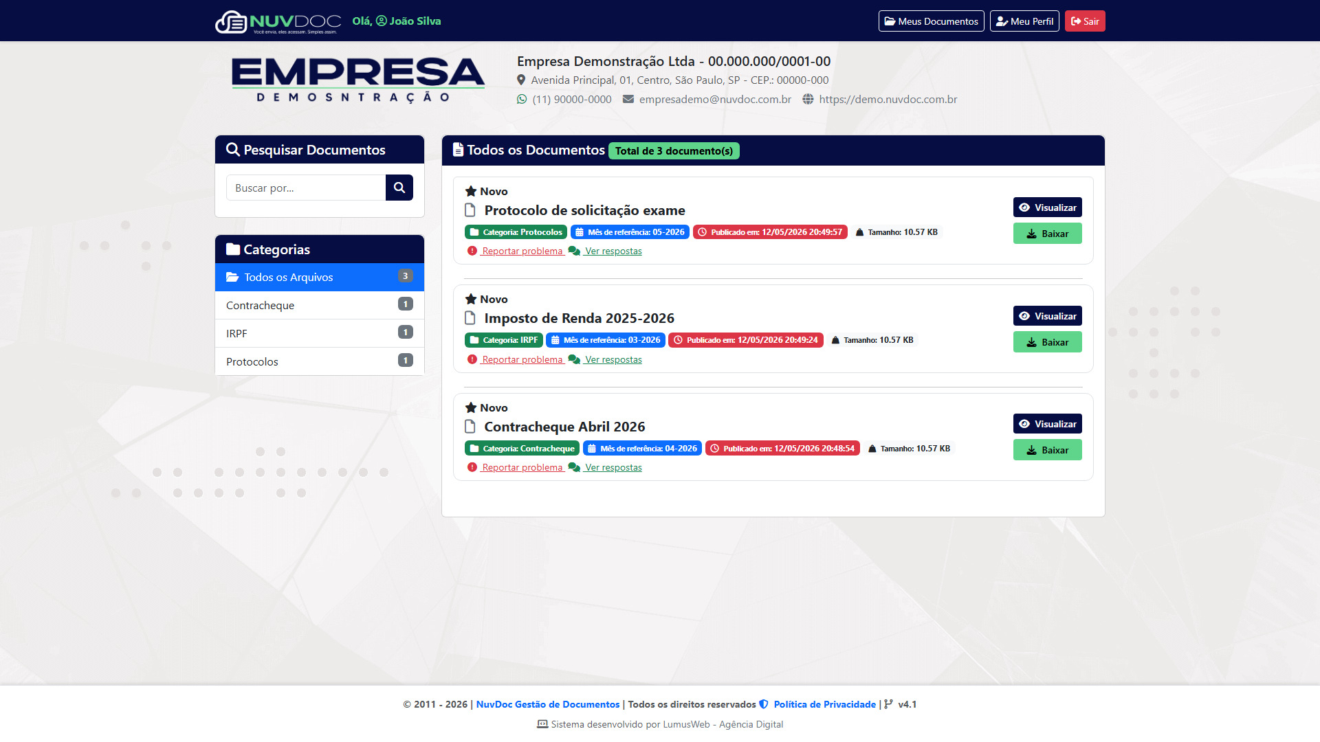 Dashboard do usuário NuvDoc - Interface responsiva para celular